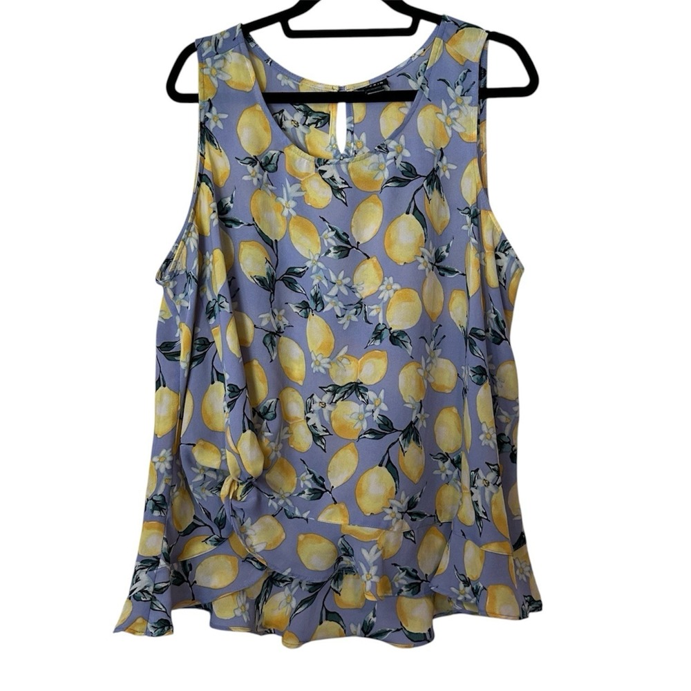 Torrid Sleeveless Lemon Print Summer Sleeveless Top Size 2 Ruffled Fruit Print